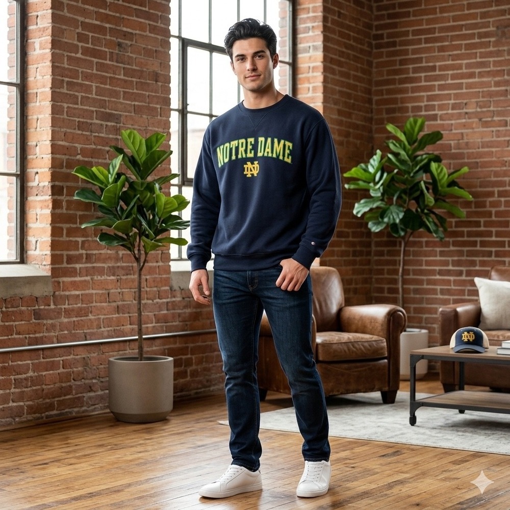 Vintage Notre Dame‎ Mens Size Medium Fighting Irish Sweatshirt Navy Blue NCAA